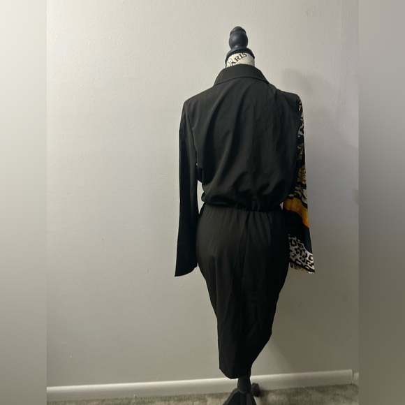 Chic Black and Orange Animal Print Midi Dress - Picture 3 of 7